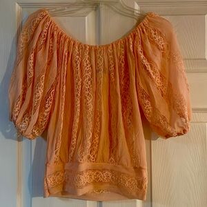Size medium waist length peach lace blouse